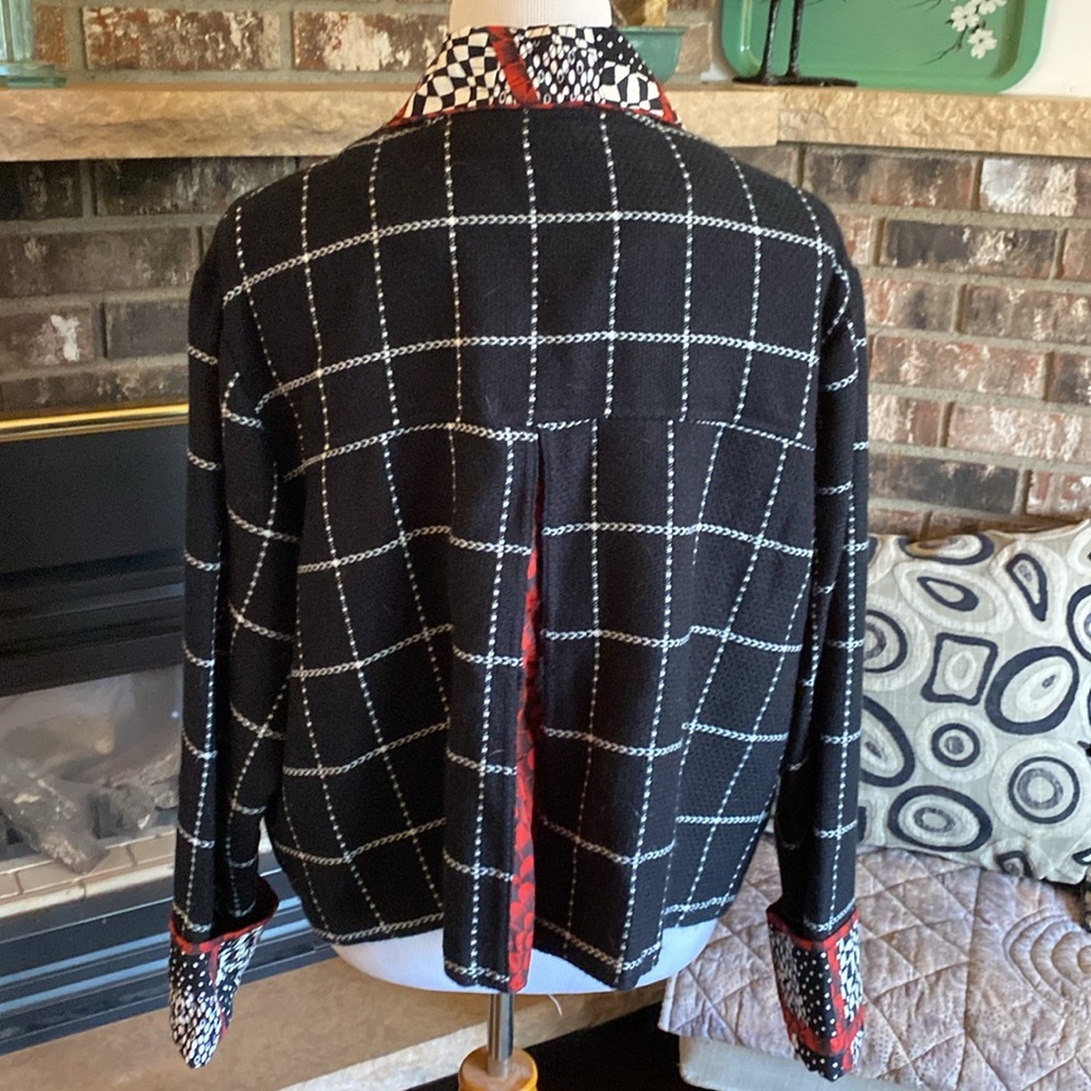 ARTISAN made jacket. Short swing style. Black checked wool blend w cotton accent - Picture 2 of 12